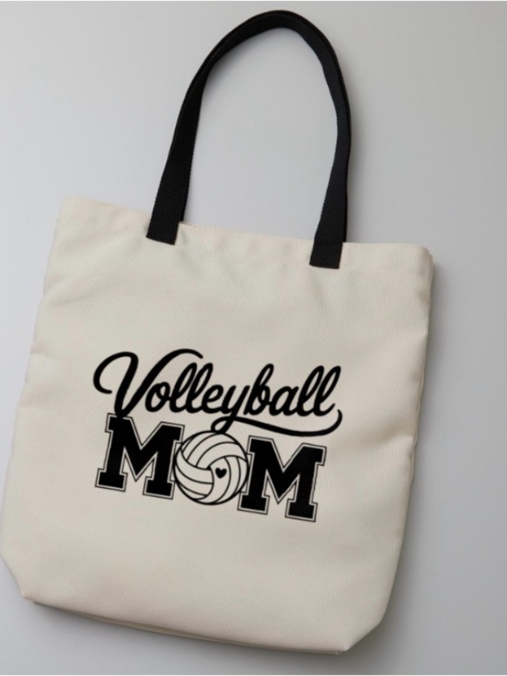 Volleyball Mom Canvas Tote Bag in Cream with Black Print